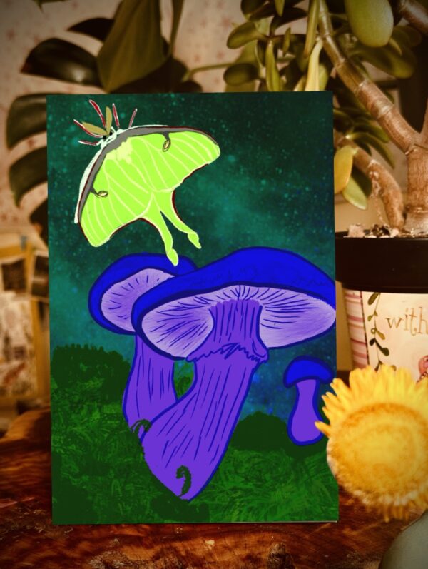 Purple Mushroom & Green Luna Moth Journals – Nature-Inspired Blank or Lined